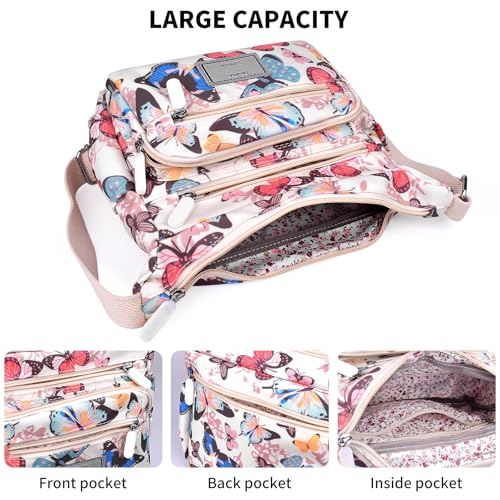WITERY Crossboby Bag for Women - Waterproof Nylon Shoulder Bag Multi-Pocket Handbags Butterfly Purse Messenger Bags with Adjustable Strap, Casual Ladies Zipper Medium Hobo Tote Bags Travel Purses - Image 5