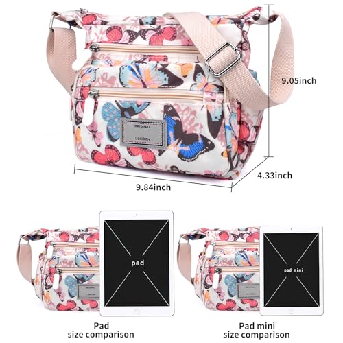 WITERY Crossboby Bag for Women - Waterproof Nylon Shoulder Bag Multi-Pocket Handbags Butterfly Purse Messenger Bags with Adjustable Strap, Casual Ladies Zipper Medium Hobo Tote Bags Travel Purses - Image 4