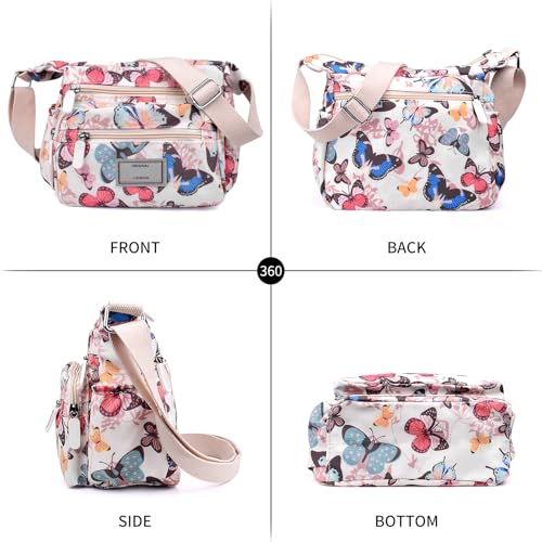 WITERY Crossboby Bag for Women - Waterproof Nylon Shoulder Bag Multi-Pocket Handbags Butterfly Purse Messenger Bags with Adjustable Strap, Casual Ladies Zipper Medium Hobo Tote Bags Travel Purses - Image 3