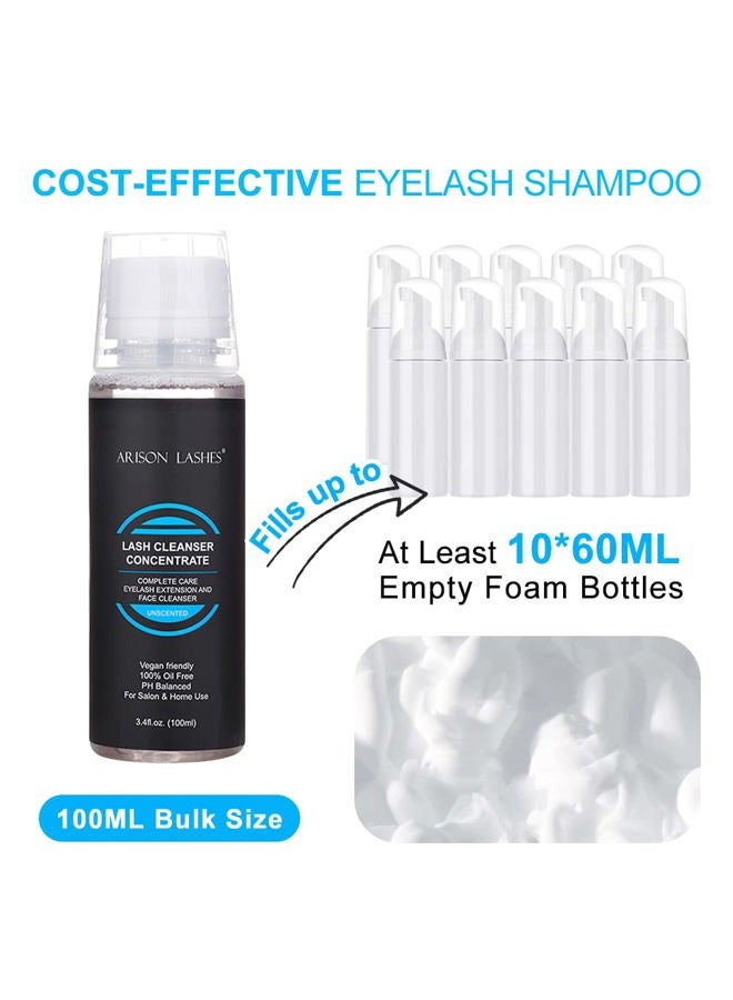 ARISON LASHES Eyelash Cleanser Concentrate 100ml Professional Lash Extensions Shampoo Natural Foaming Cleanser for Extensions Lashes with Salon Home Care-Makes 20 Bottles 60ml Eyelash Shampoo(Unscente) - Image 4