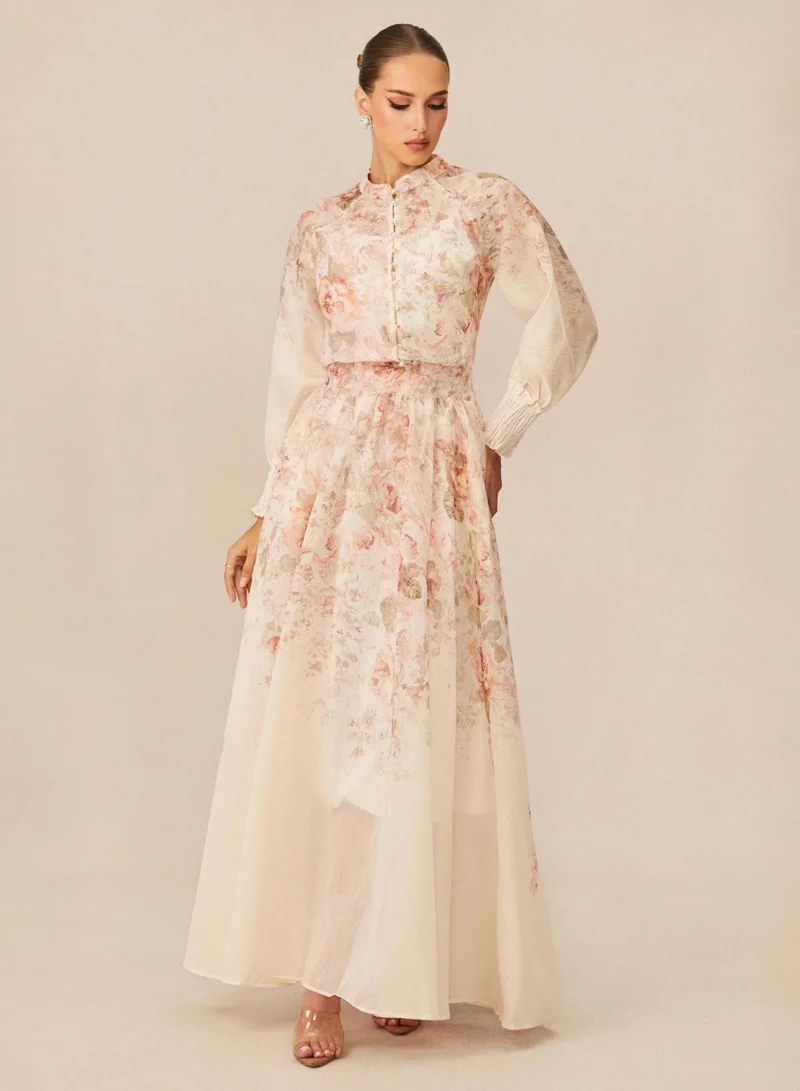 Sunfere  Classic Romance Pink Floral Print Blouse & Skirt Set for Women | Best Price UAE