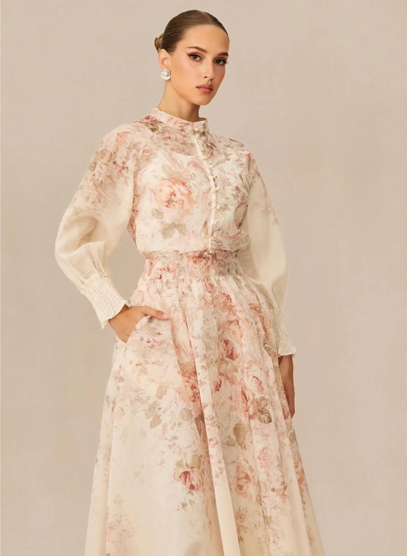 Sunfere  Classic Romance Pink Floral Print Blouse & Skirt Set for Women | Best Price UAE