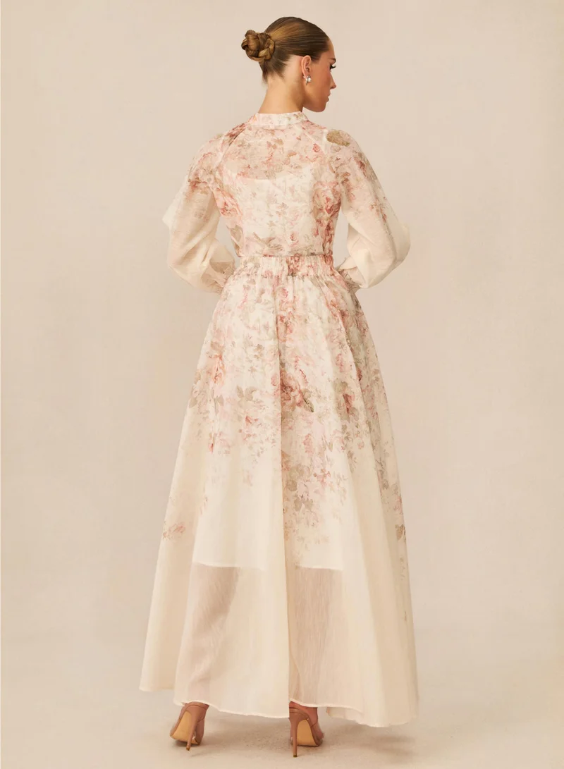 Sunfere  Classic Romance Pink Floral Print Blouse & Skirt Set for Women | Best Price UAE