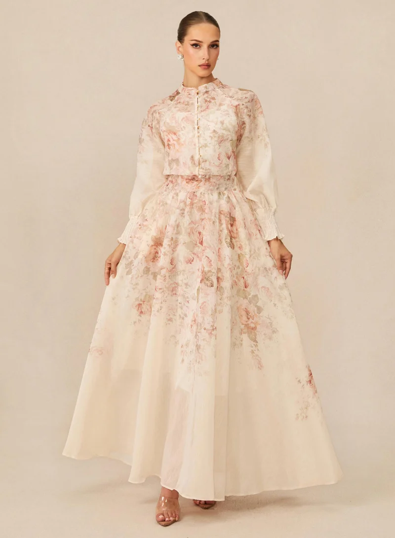 سنفير Classic Romance Pink Floral Print Blouse & Skirt Set