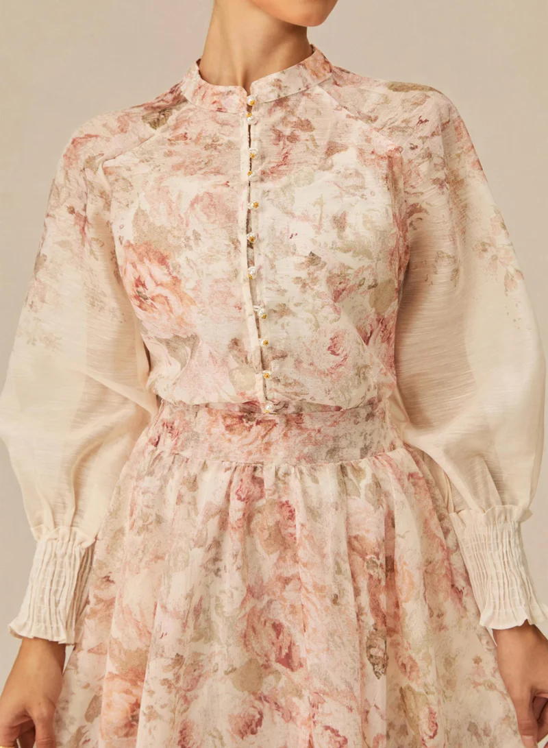 Sunfere  Classic Romance Pink Floral Print Blouse & Skirt Set for Women | Best Price UAE