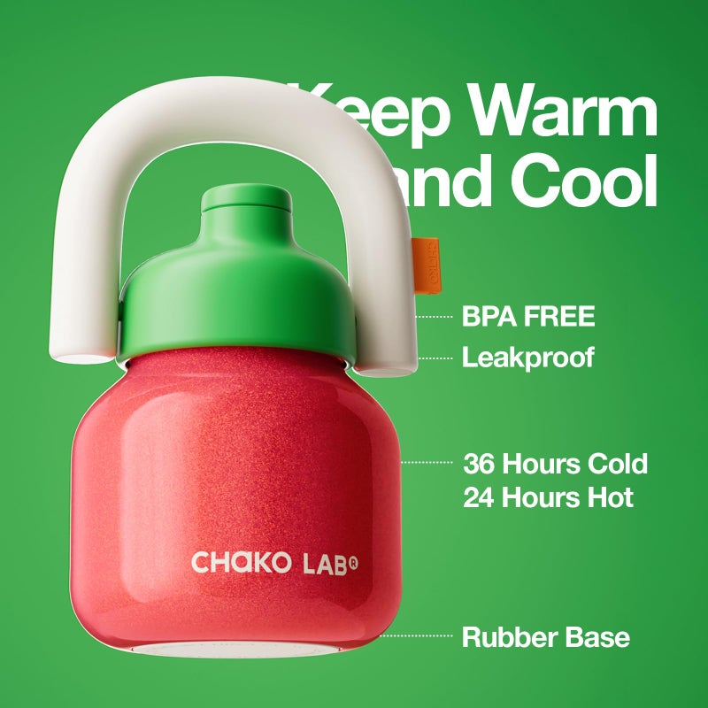 CHAKO LAB Christmas Water Bottle with Straw and Carry Handle | Wide Mouth vacuum insulated stainless steel Bottles | Reusable, leak-proof and BPA-free | 33oz(Green&Red) - Image 2