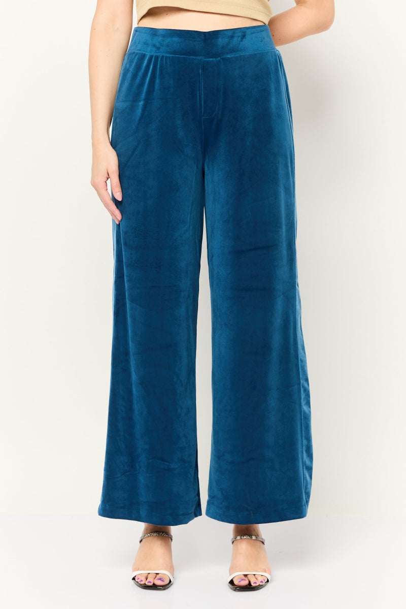 Cable & Gauge Women Regular Fit Solid Wide Leg Palazzo Pants, Teal Blue - Image 1