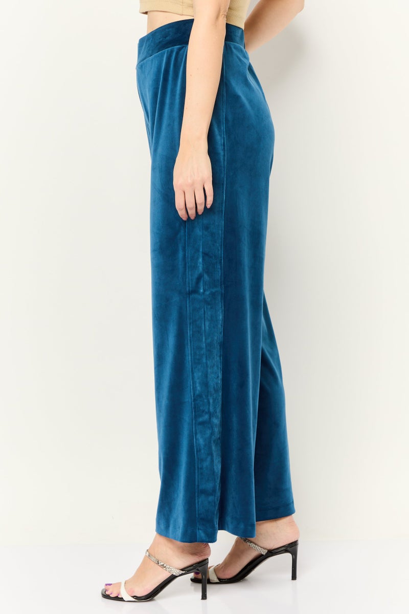 Cable & Gauge Women Regular Fit Solid Wide Leg Palazzo Pants, Teal Blue - Image 3