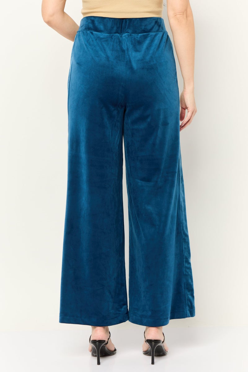 Cable & Gauge Women Regular Fit Solid Wide Leg Palazzo Pants, Teal Blue - Image 4