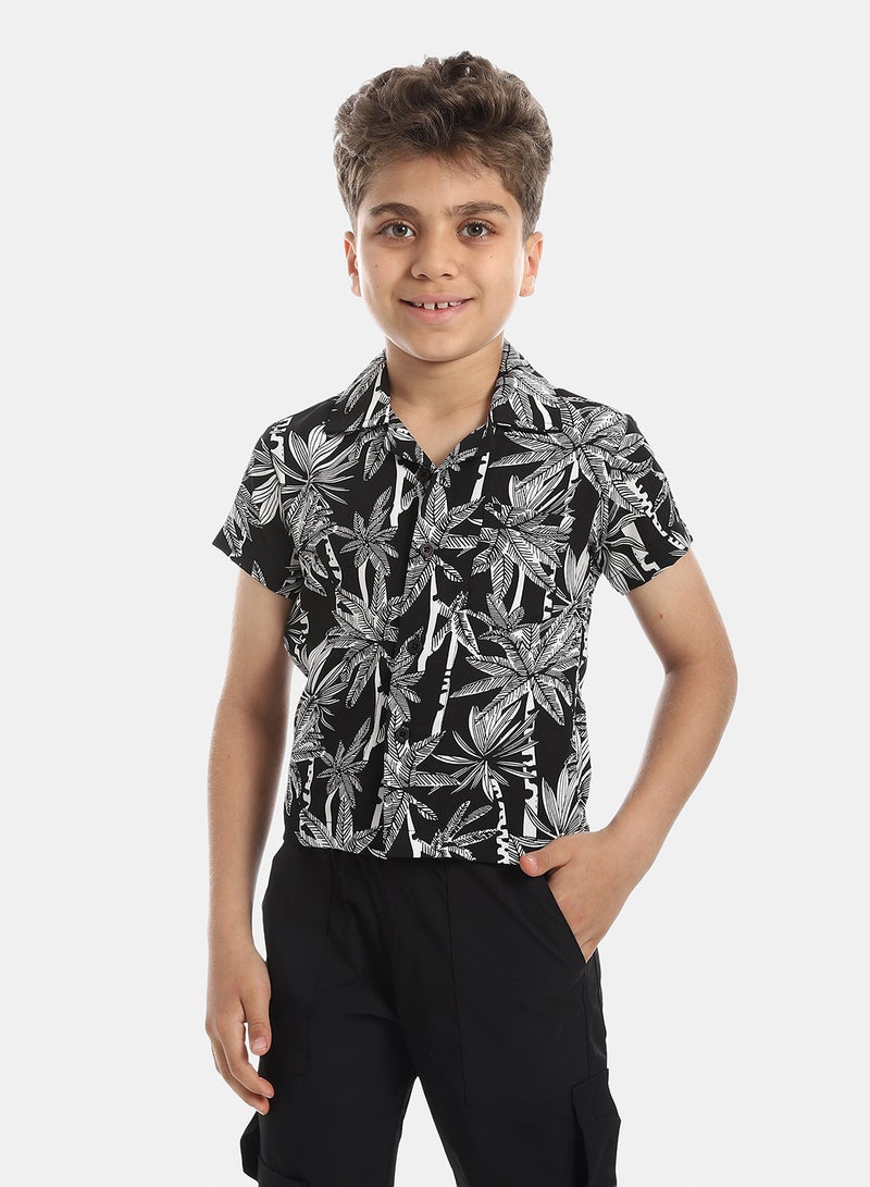 Andora Turn Down Collar Boy's Shirt - White & Black - Image 1