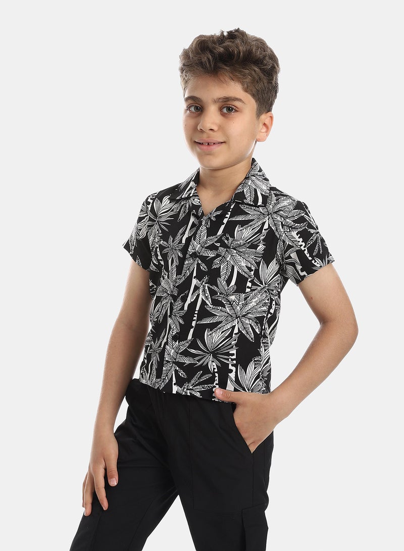 Andora Turn Down Collar Boy's Shirt - White & Black - Image 2