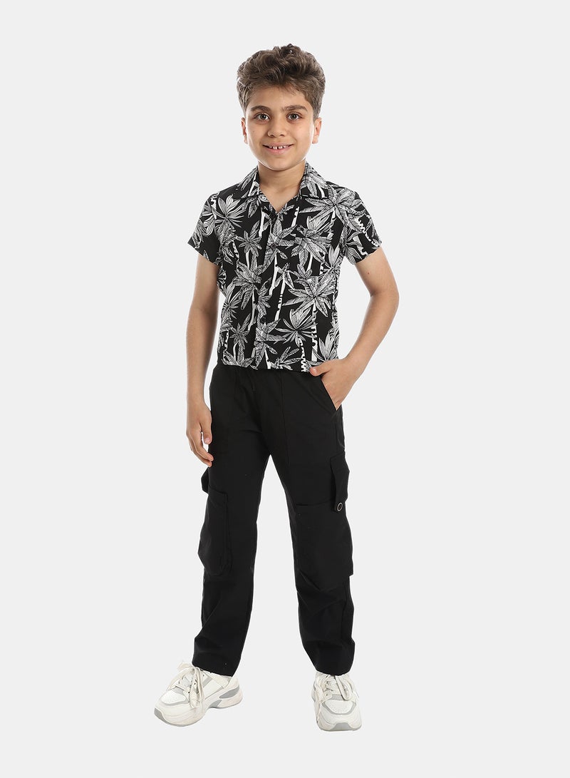 Andora Turn Down Collar Boy's Shirt - White & Black - Image 5