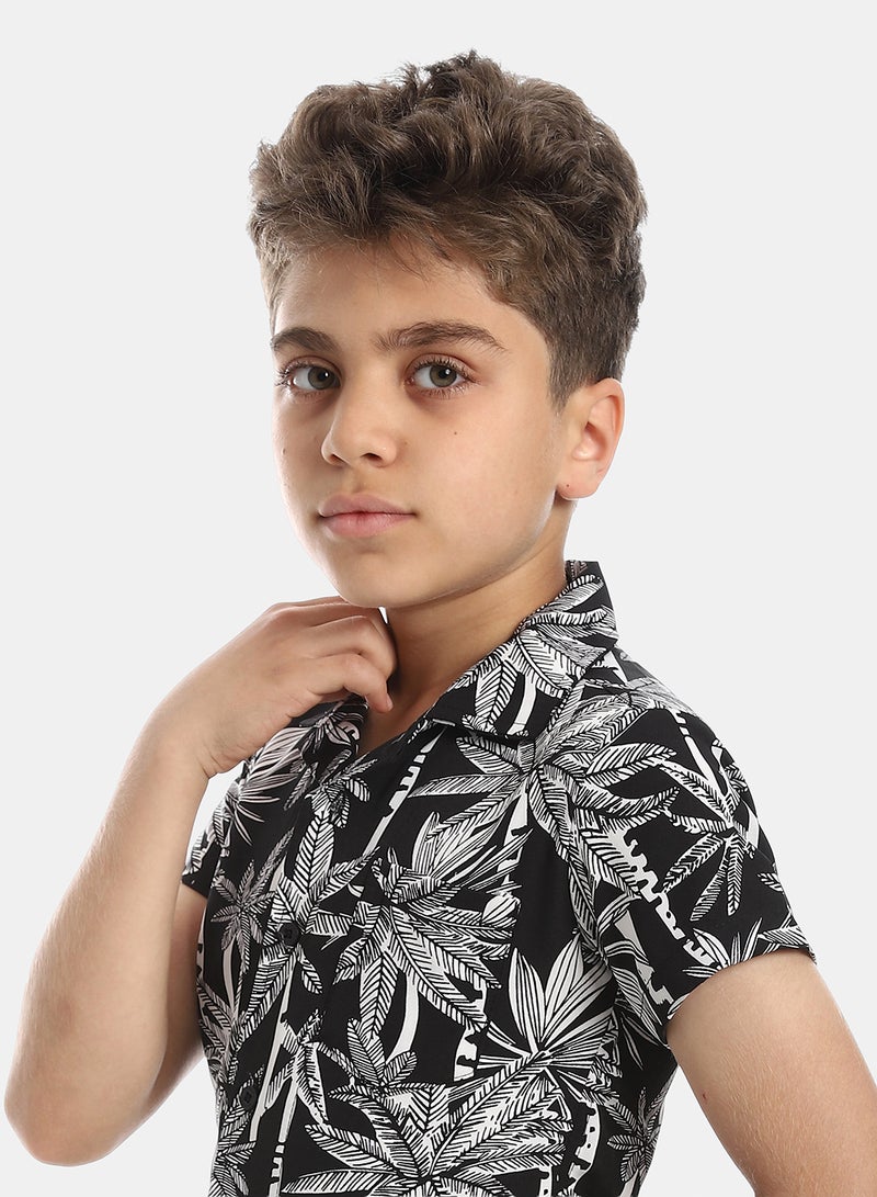Andora Turn Down Collar Boy's Shirt - White & Black - Image 3