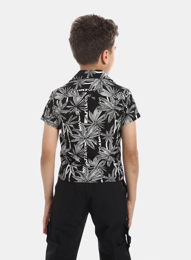 Andora Turn Down Collar Boy's Shirt - White & Black - Image 4