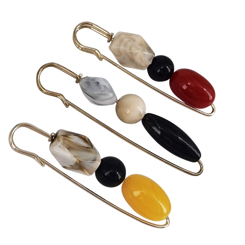 HAISWET Retro Stone Sweater Shawl Scarf Clip Safety Pin Brooch Set 3 Pcs - Image 1