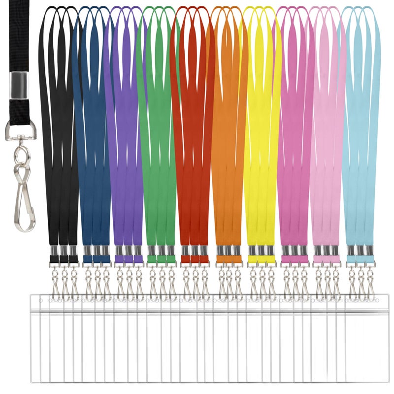 MoHern 30 Pcs Lanyards for ID Badges, Clear Lanyards for Cruise Ship Cards, Waterproof Lanyard Card Holder for Carnival Sail, Vertical Nametag Holder (Rainbow, 10 Colors) - Image 1