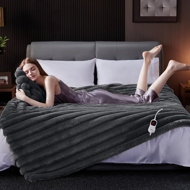HaloRest Heated Throw Blanket, Faux Fur Cozy Heating Blanket with Overheat Protection, 1/2/4/6/8 Hours Auto-Off 10 Heat Level, Machine Washable (50x60 Inches, Darkgrey) - Image 5