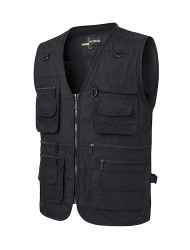 PASOK Men's Work Fishing Vests Lightweight Safari Travel Hunting Waistcoat With Multi-Pockets Black XL - Image 2