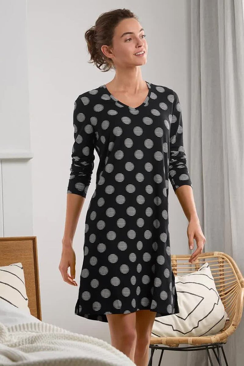 Tchibo Women Polka Dot Long Sleeve Night Dress, Black  - Image 1