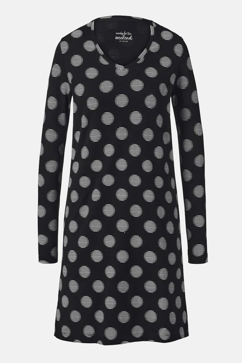 Tchibo Women Polka Dot Long Sleeve Night Dress, Black  - Image 2