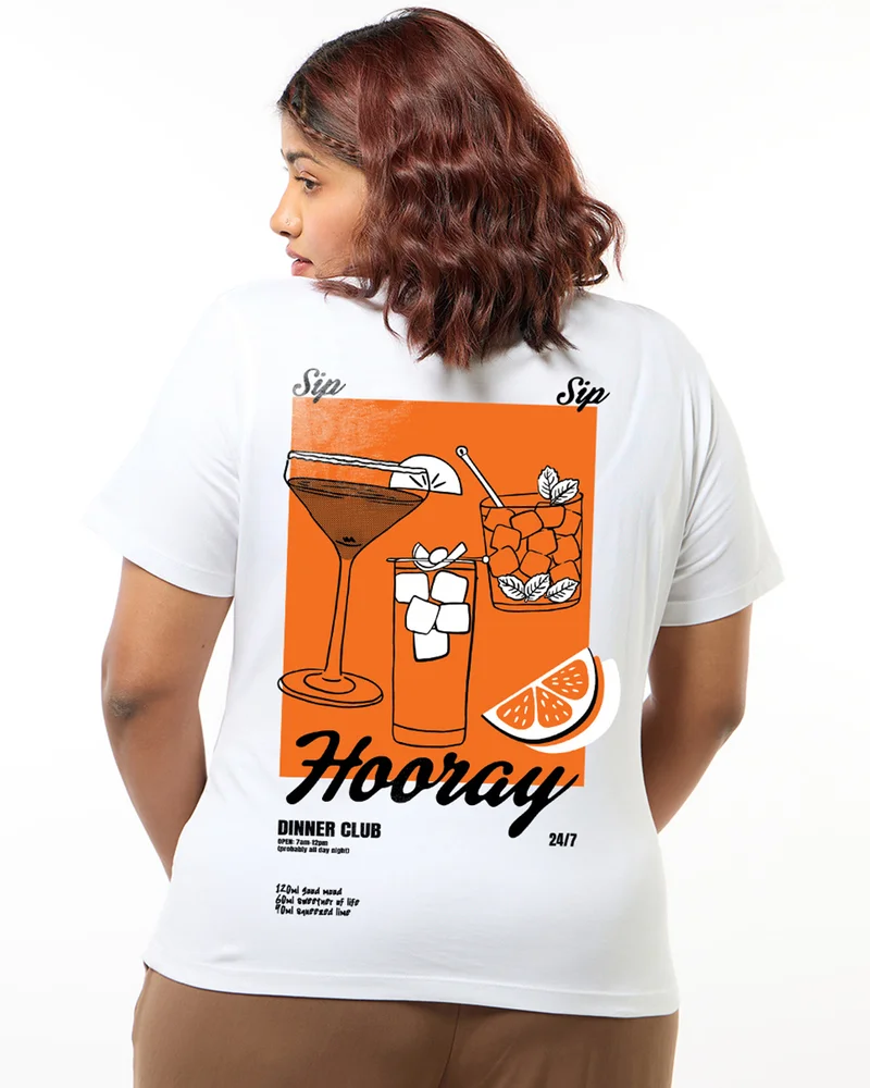 bewakoof Women's White Hooray Graphic Printed Plus Size T-shirt