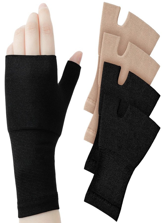 Geyoga 4 Pcs Palm Brace Wrist Support Sleeves for Men Women Everyday Use Wrist Brace Compression Carpal Tunnel for Hand Pain Relief, Fitness Gloves, Sports Glove(Black, Nude Color,5.1-5.9 Inch) - Image 1