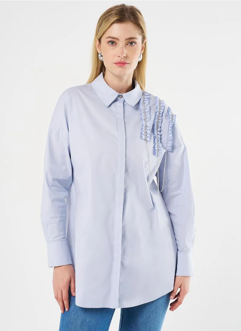 Kayra Ruffled Poplin Tunic Blue