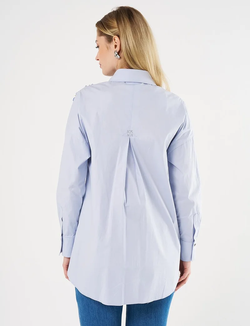Kayra Ruffled Poplin Tunic Blue