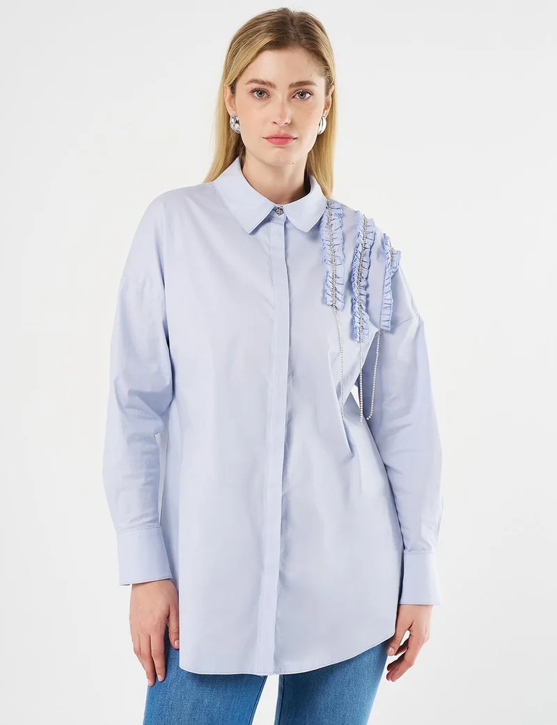 Kayra Ruffled Poplin Tunic Blue