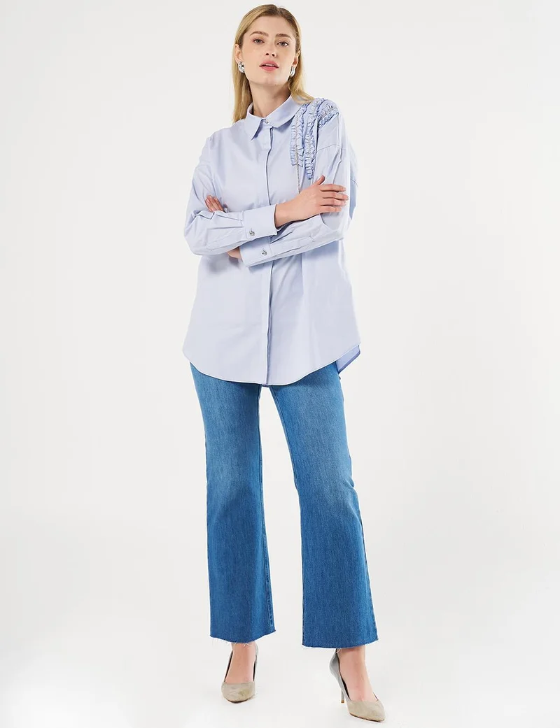 Kayra Ruffled Poplin Tunic Blue