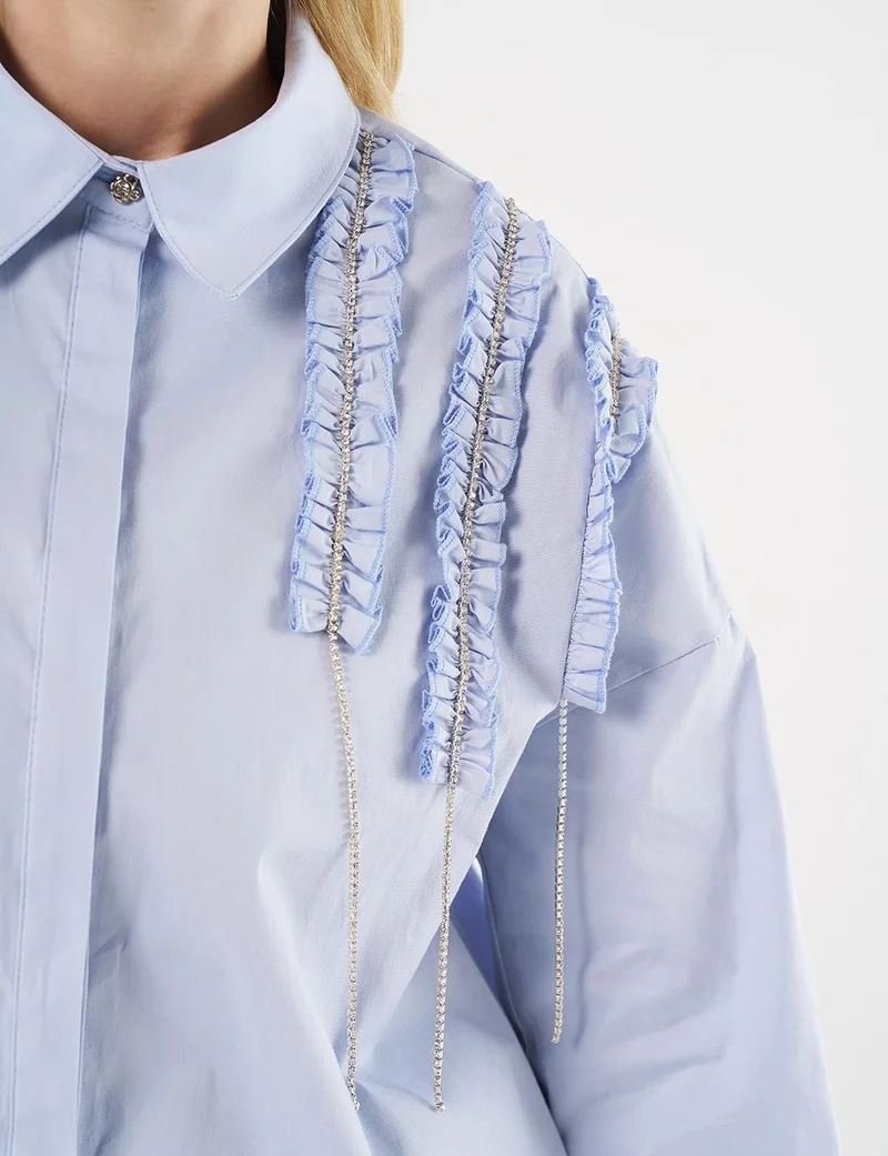 Kayra Ruffled Poplin Tunic Blue