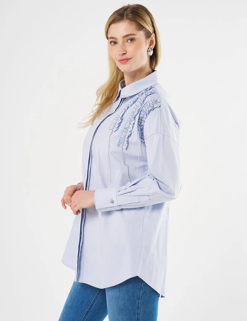 Kayra Ruffled Poplin Tunic Blue