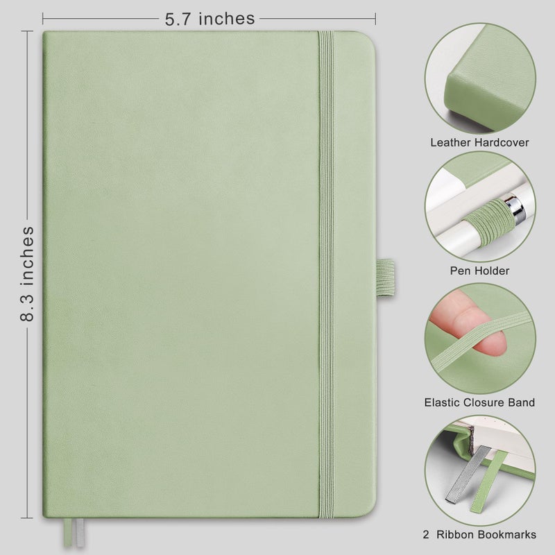 Rettacy Graph Grid Paper Notebook  192 Pages  A5 Medium Size (5.7'' X 8.3'')  5 Squares Per Inch  Leather Hardcover  100 Gsm Thick Paper  For School  Students  Math  Engineering (Light Green) - Image 2