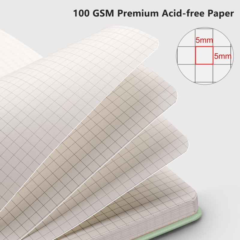 Rettacy Graph Grid Paper Notebook  192 Pages  A5 Medium Size (5.7'' X 8.3'')  5 Squares Per Inch  Leather Hardcover  100 Gsm Thick Paper  For School  Students  Math  Engineering (Light Green) - Image 3
