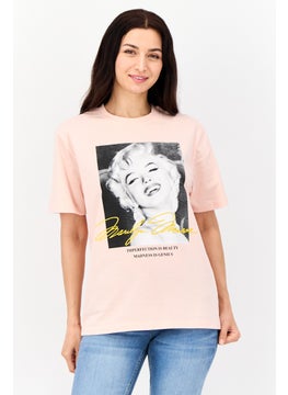 Women Oversized  Crew Neck Short Sleeve Graphic Print T Shirt, Pink