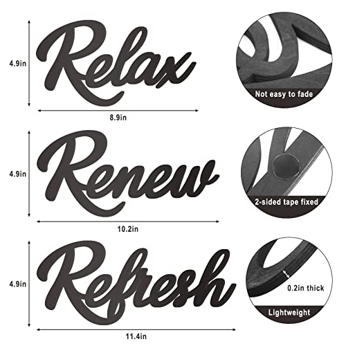 KOYILTD 3 Pieces Bathroom Decor Wooden Bathroom Sign Relax Renew Refresh Sign (black) - Image 3