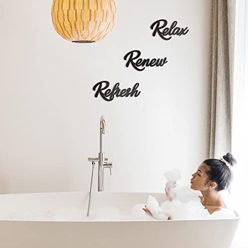 KOYILTD 3 Pieces Bathroom Decor Wooden Bathroom Sign Relax Renew Refresh Sign (black) - Image 2