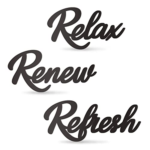 KOYILTD 3 Pieces Bathroom Decor Wooden Bathroom Sign Relax Renew Refresh Sign (black) - Image 1