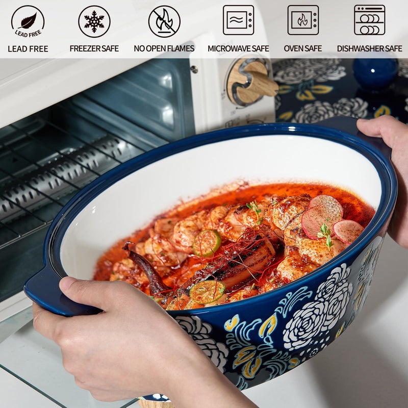 Jemirry Ceramic Casserole Dish With Lid, Casserole Dishes for Oven, Baking Dish Lasagna Pans For Cooking, Oval Baking Pan, Dutch Oven, Perfect for Bread Baking and Serving, Housewarming, Thanksgiving - Blue - Image 4