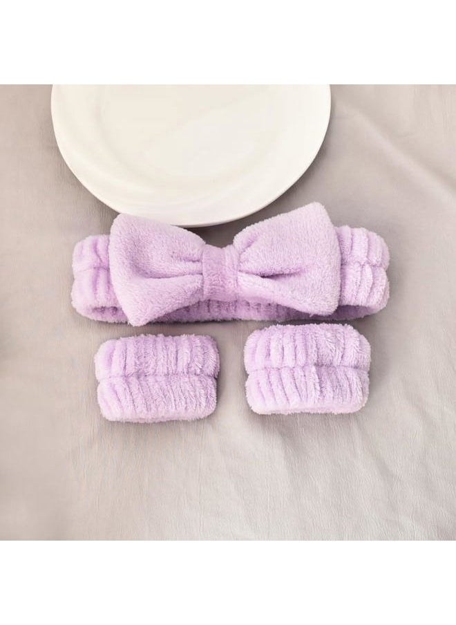 Sisadodo Skincare Headbands and Wristbands for Women Girls Headband for Washing Face for Women Girls Face Washing Wristbands for Women Girls Purple Spa Headband Face Wash Headband and Wristband Set  - Image 4