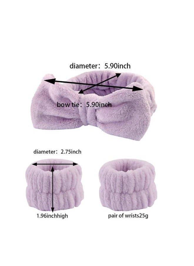 Sisadodo Skincare Headbands and Wristbands for Women Girls Headband for Washing Face for Women Girls Face Washing Wristbands for Women Girls Purple Spa Headband Face Wash Headband and Wristband Set  - Image 2