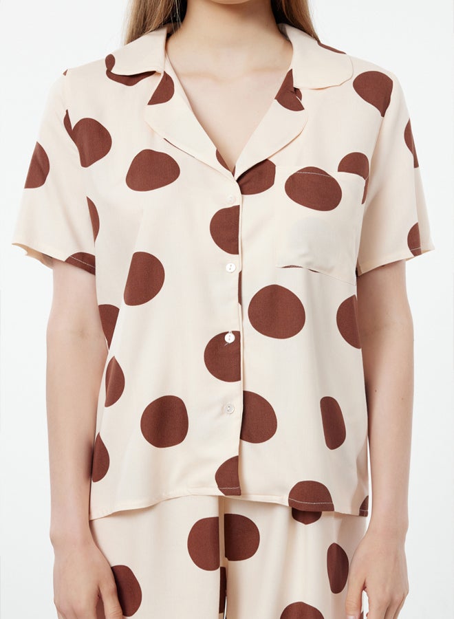 trendyol Beige Polka Dot Viscose Woven Pajama Set THMSS20PT0306  - Image 3