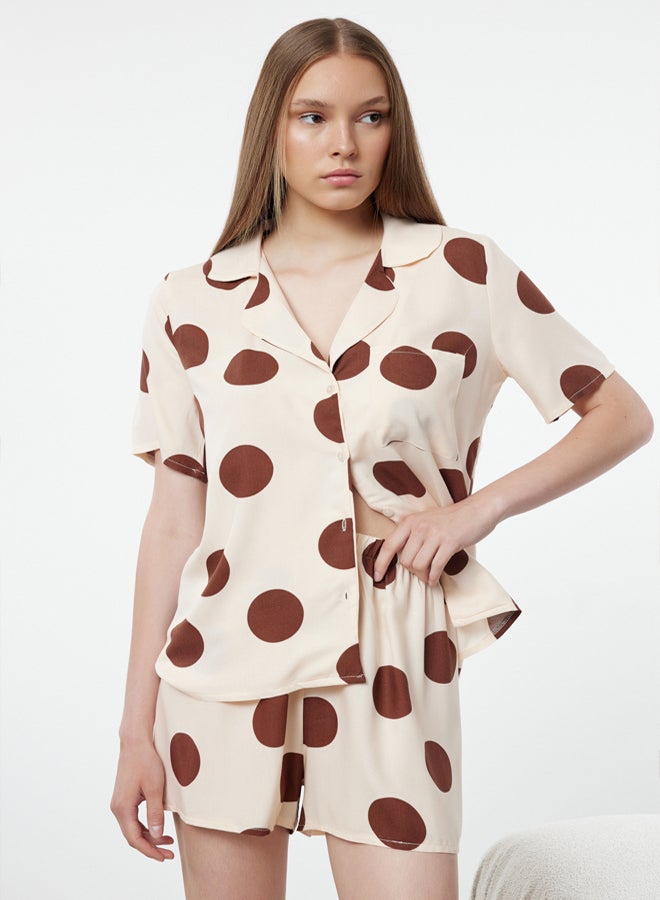 trendyol Beige Polka Dot Viscose Woven Pajama Set THMSS20PT0306  - Image 1