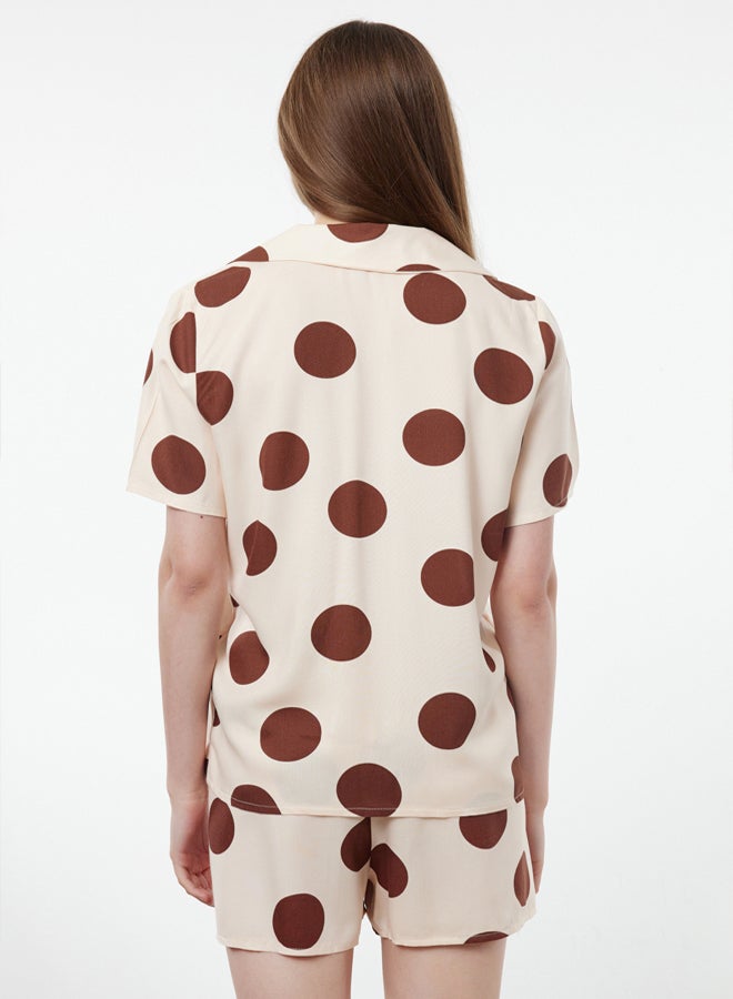 trendyol Beige Polka Dot Viscose Woven Pajama Set THMSS20PT0306  - Image 5