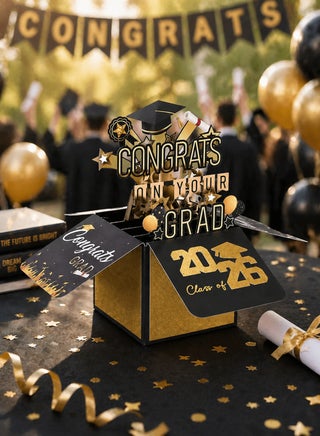 3D Pop-Up Graduation Card, Congrats Grad Exploding Gift Box Card, Class of 2026 Gold & Black Pop-Up Greeting Card for Graduate Celebration, College & High School Graduation Gifts - view 2