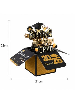 3D Pop-Up Graduation Card, Congrats Grad Exploding Gift Box Card, Class of 2026 Gold & Black Pop-Up Greeting Card for Graduate Celebration, College & High School Graduation Gifts - view 3