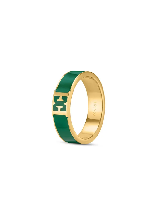 إسكادا Scarlett Gold Plated Ring with Escada Logo Cutout & Green Enamel Detail