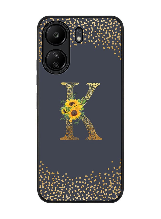 Rugged Black edge case for Xiaomi Poco C65, Slim fit Thin Cover- Custom Monogram Initial Letter Floral Pattern Alphabet-K  (Grey )