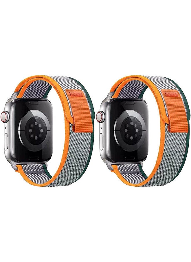 YOMNA (Pack of 2)YOMNA Trail Loop Compatible with Apple Watch Band 49/45/44/42mm, Nylon Weave Sport Loop Men Women Adjustable Pull Tab Strap for Apple Watch Ultra iWatch All Series-(Orange/Orange)  - Image 2