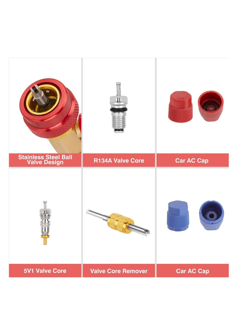 KASTWAVE - 31PCS R134A Valve Core Quick Remover Installer, R134A Quick Couplers Adapter, High Low Pressure Valve Core Remover Tools Kit for R134A Refrigerant Air Conditioner System - Image 1